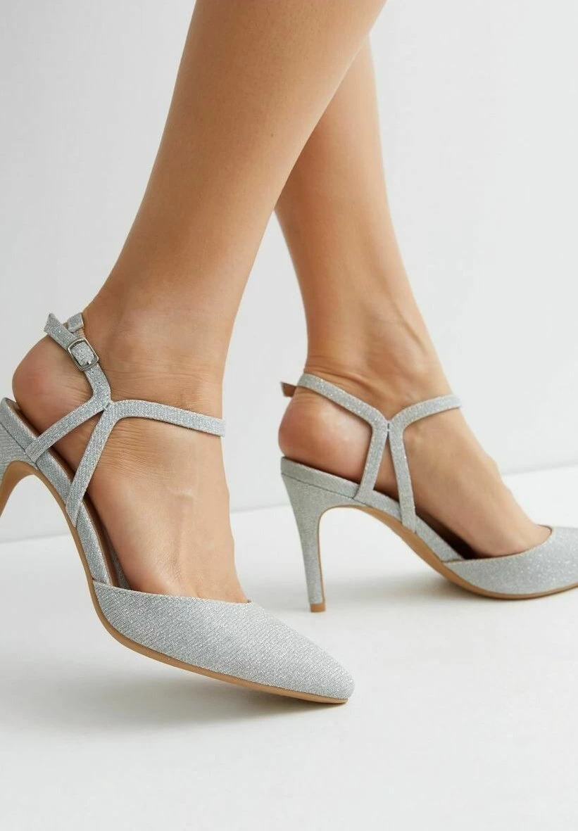 New Look Glitter Pointed Toe Stiletto Court - Sandali - Silver